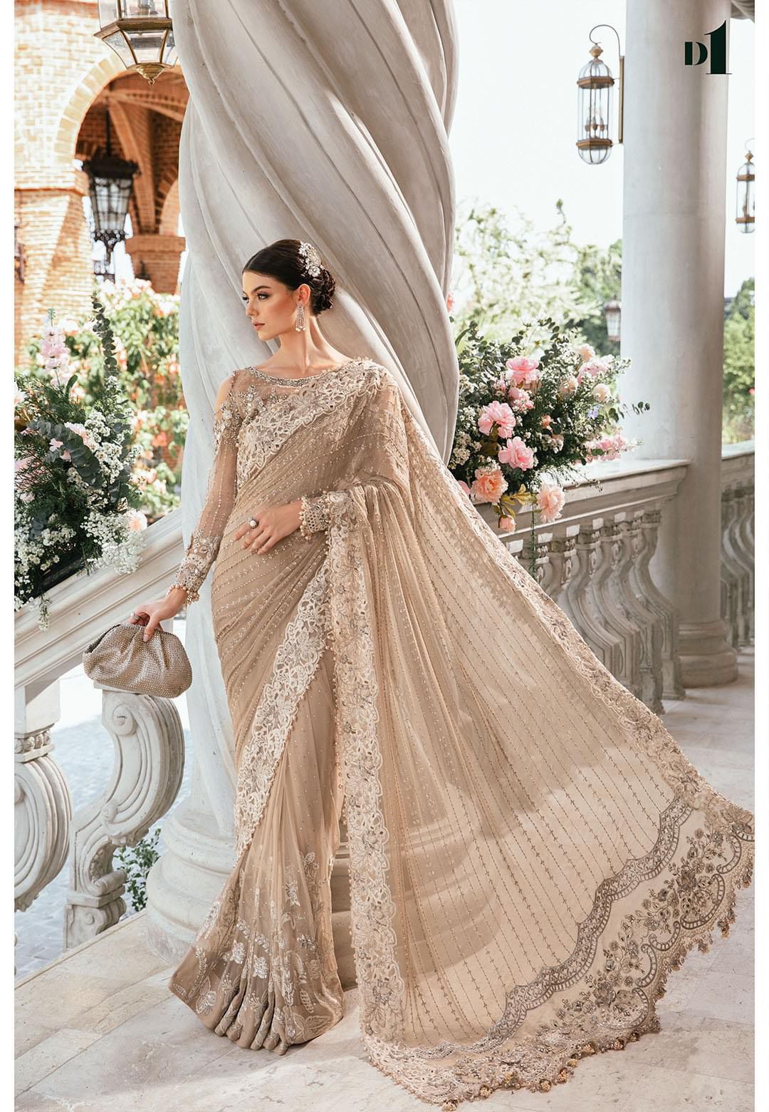 Maria.B SKIN BEIGE Chiffon Saree  - S069