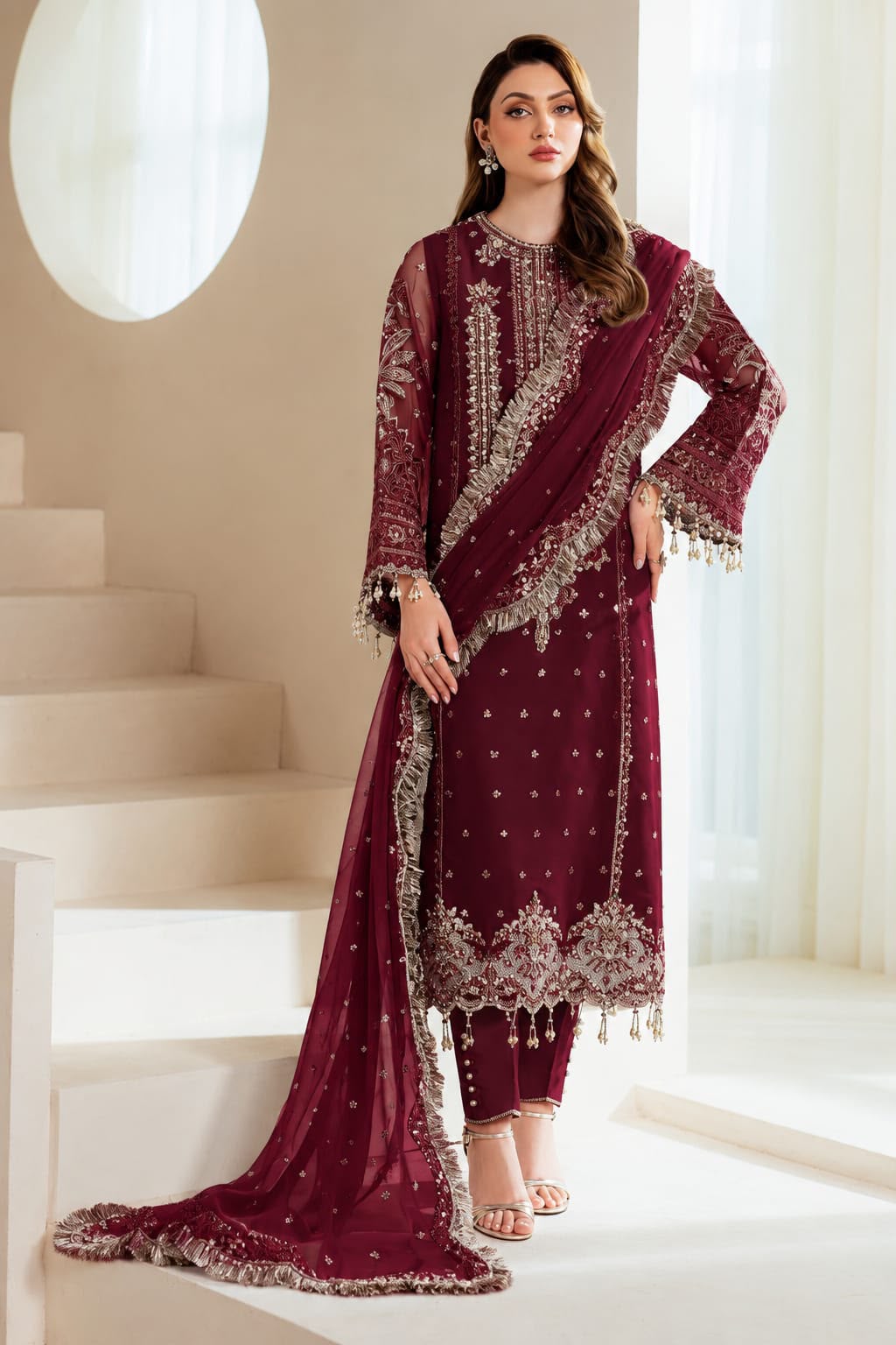 Alizeh Chiffon Embroidered Hand Embellished 3 Piece dress  - S070