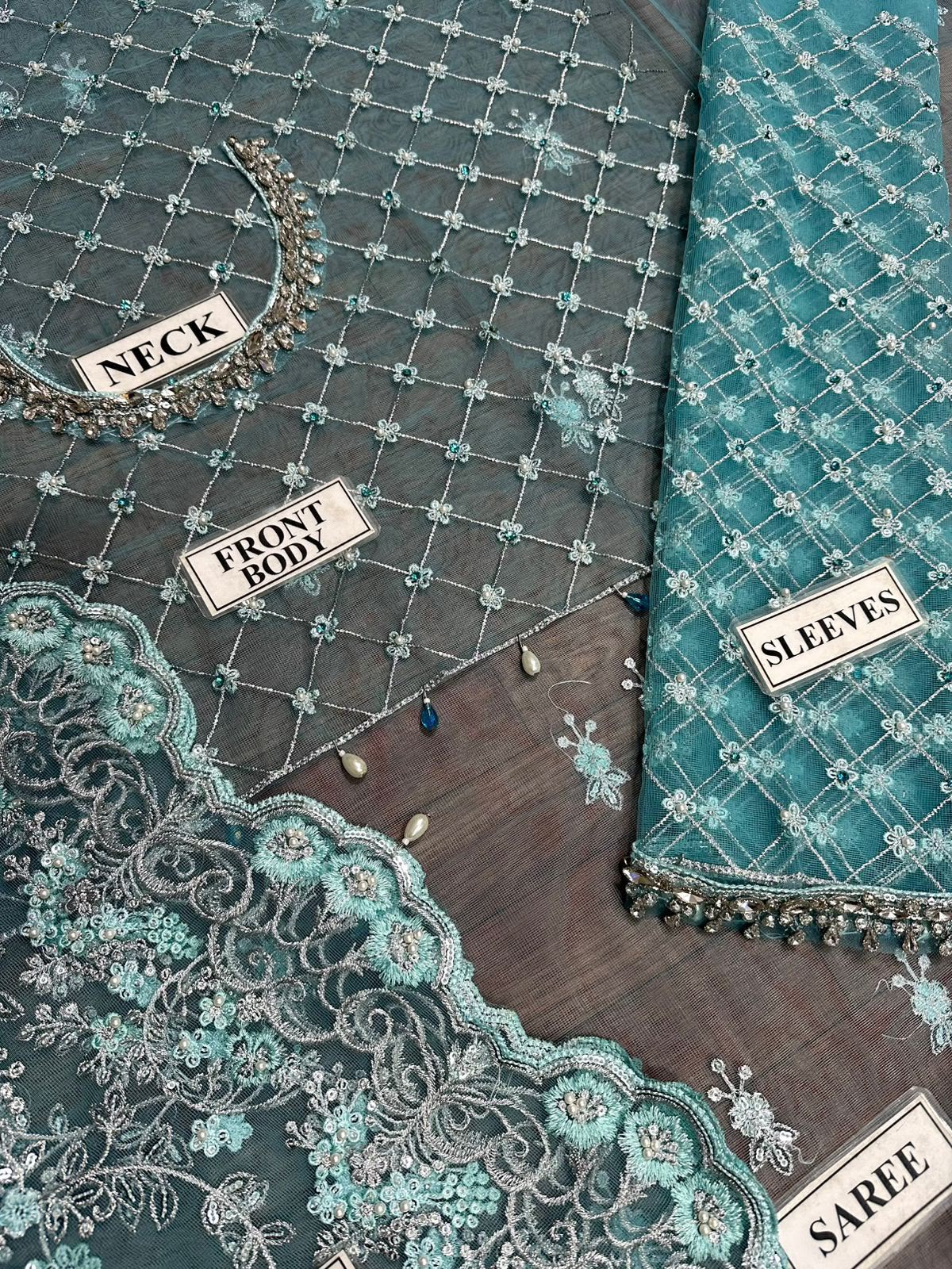 Maria.B Net Saree With Satin Trouser   - S073