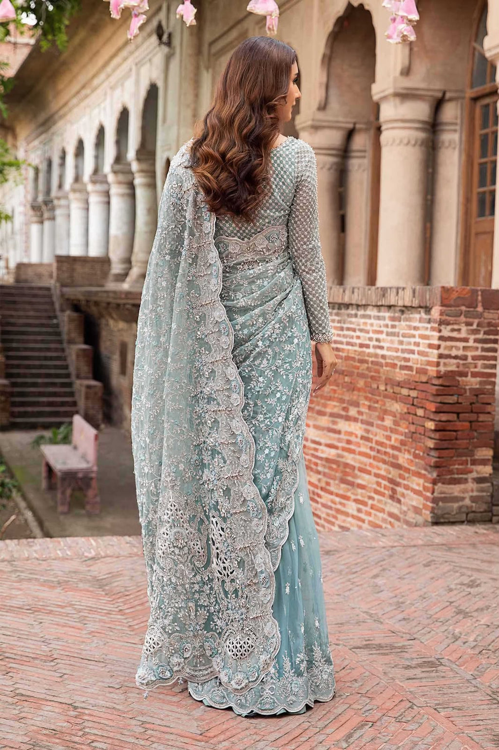 Maria.B Net Saree With Satin Trouser   - S073