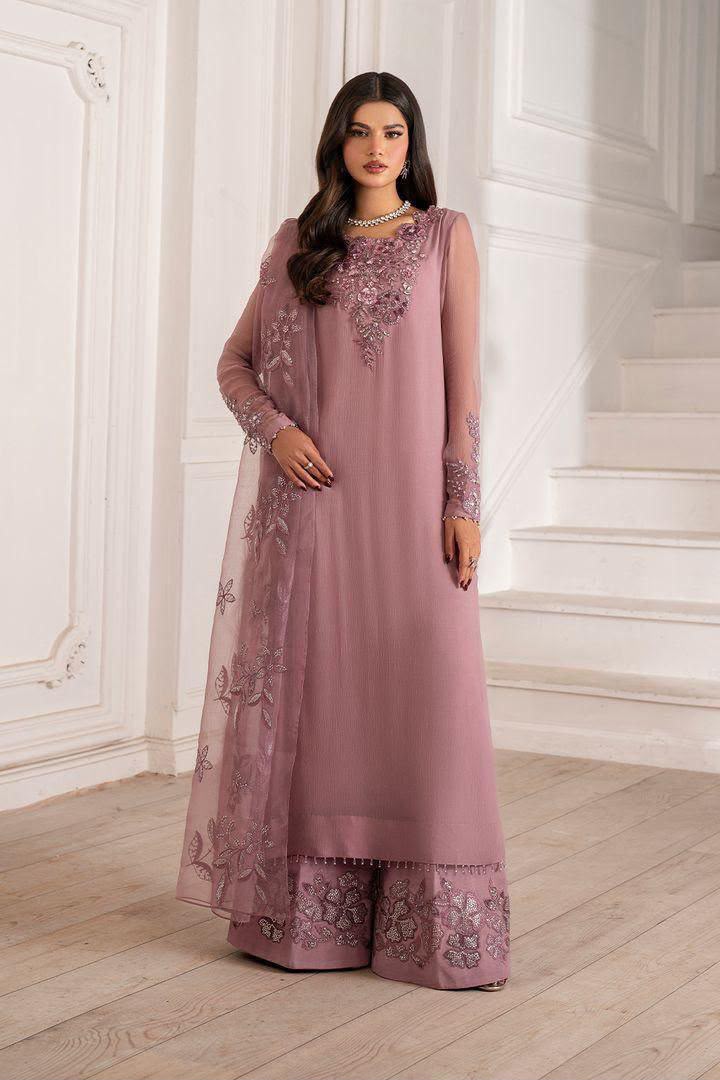 Iznik Chiffon Embroidered 3 Piece Dress  - S074
