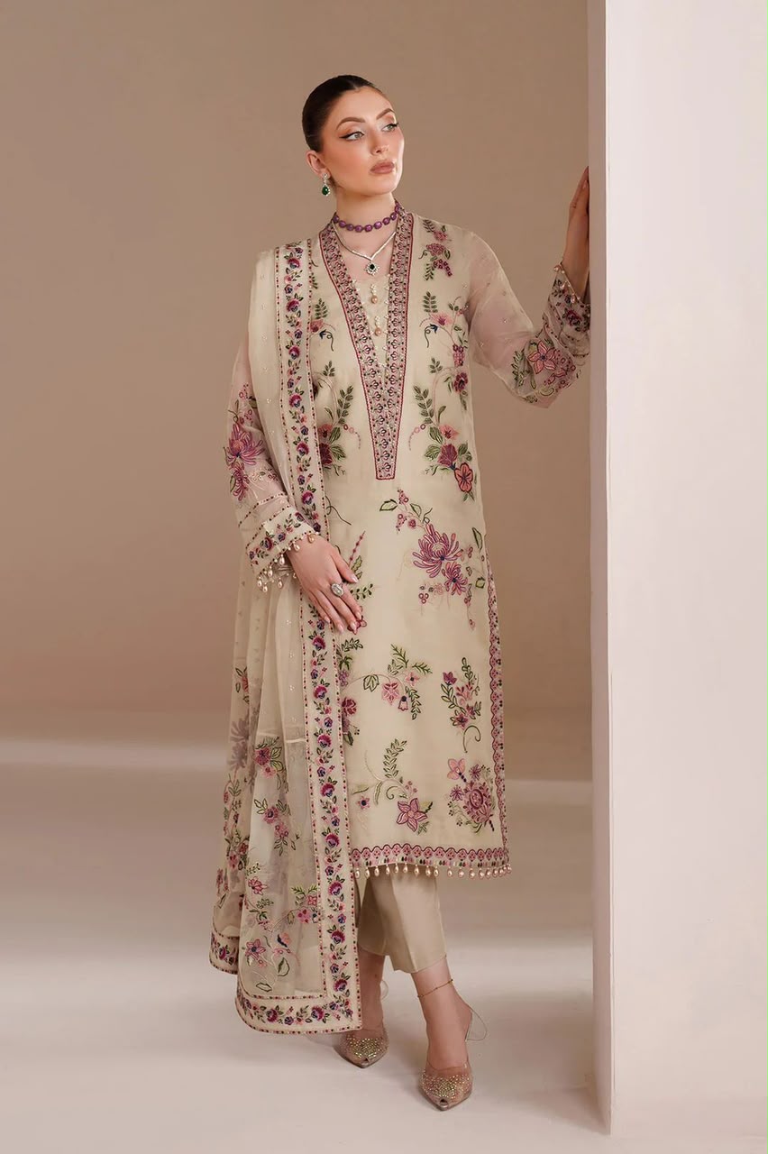 Alizeh Chiffon Embroidered 3 Piece Dress  - S075