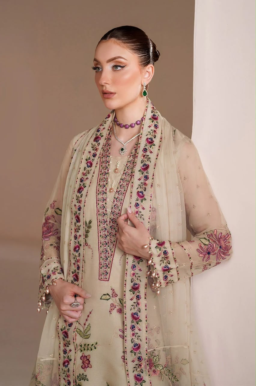Alizeh Chiffon Embroidered 3 Piece Dress  - S075
