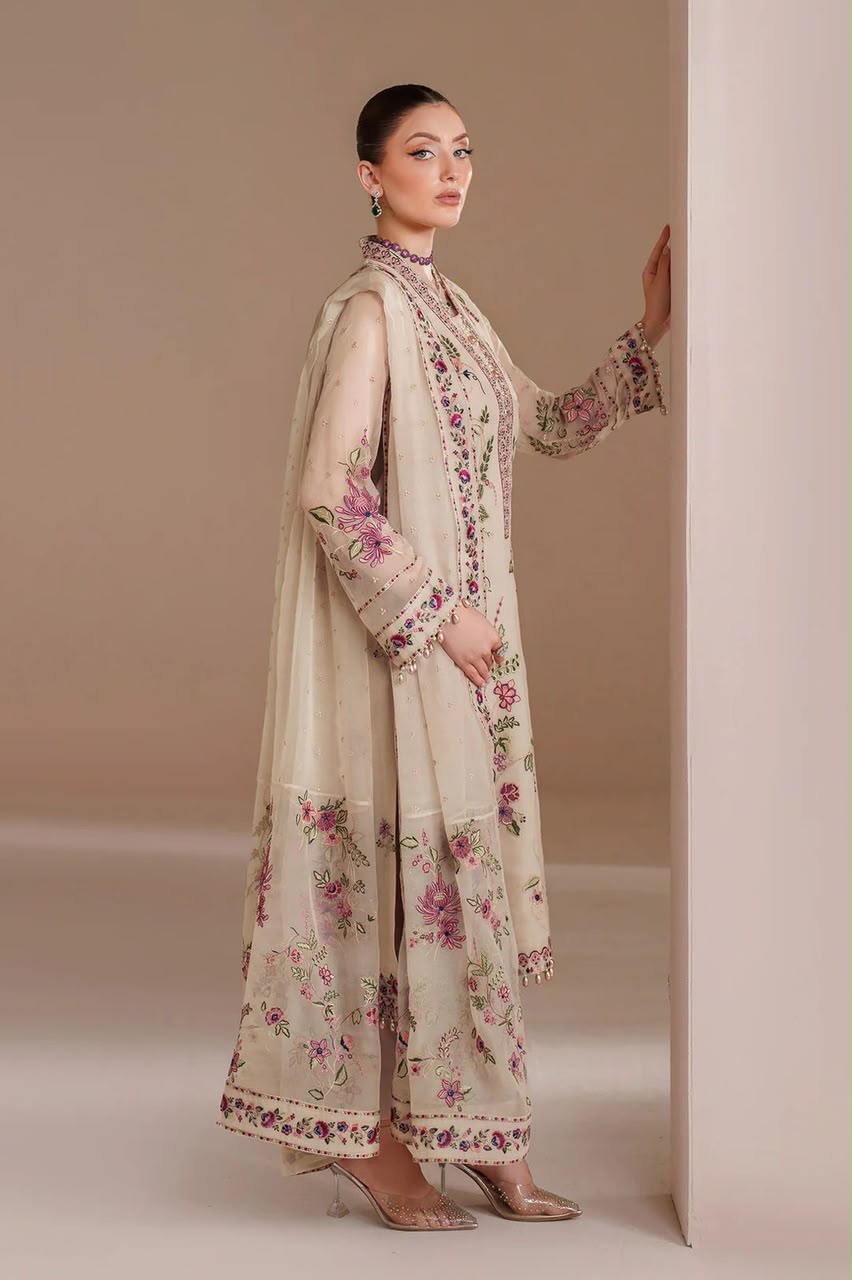Alizeh Chiffon Embroidered 3 Piece Dress  - S075