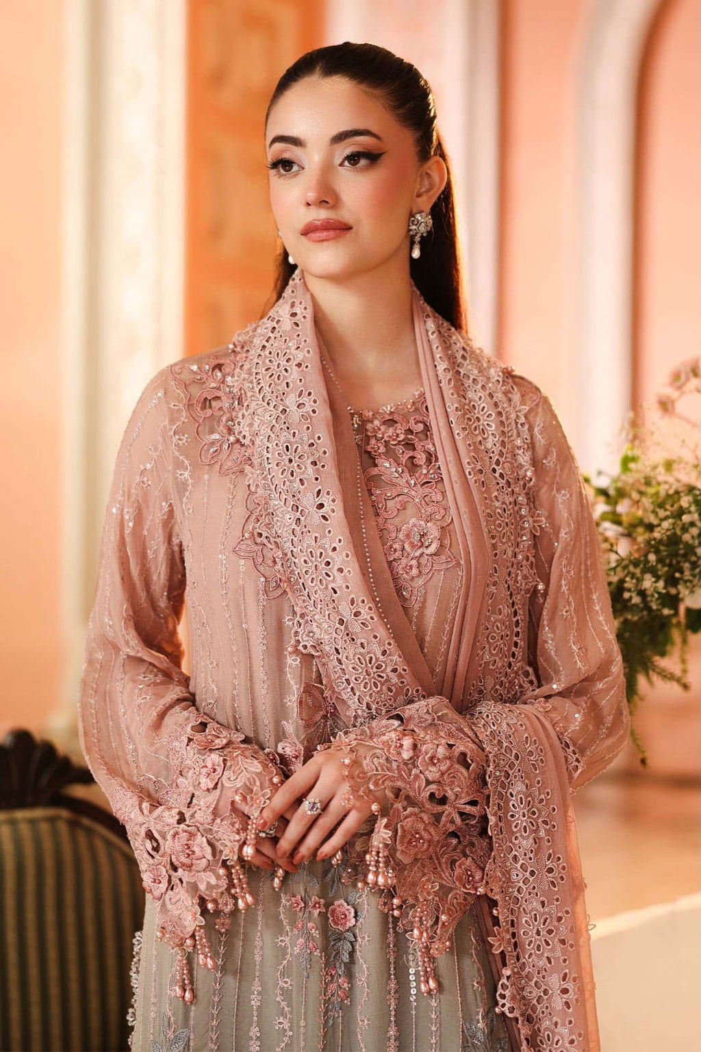 Maria B Chiffon Embrodiered & Digital Printed 4 Piece Dress - S077
