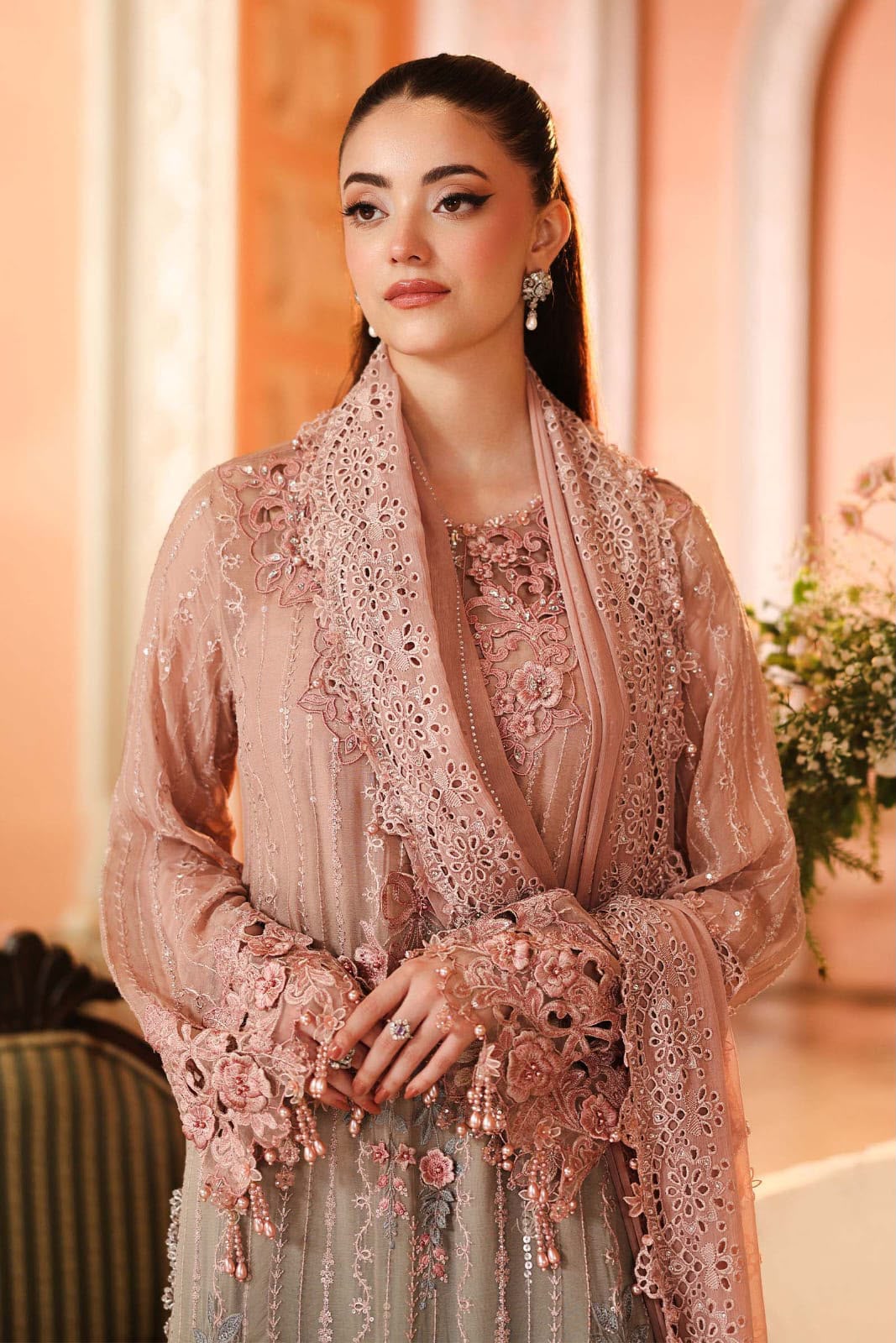 Maria B Chiffon Embrodiered & Digital Printed 4 Piece Dress - S077