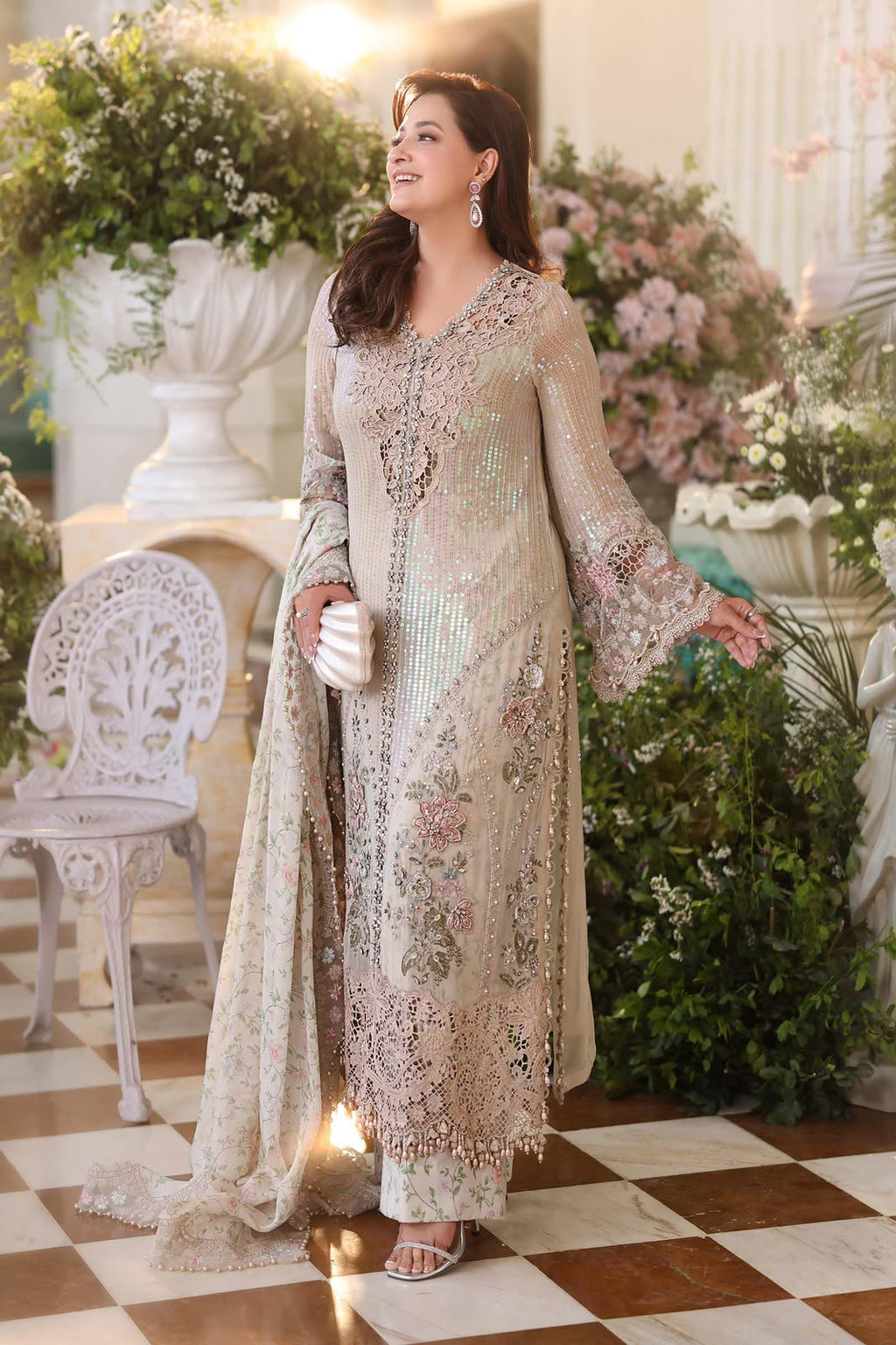Maria B Chiffon Embrodiered & Digital Printed 4 Piece Dress - S078