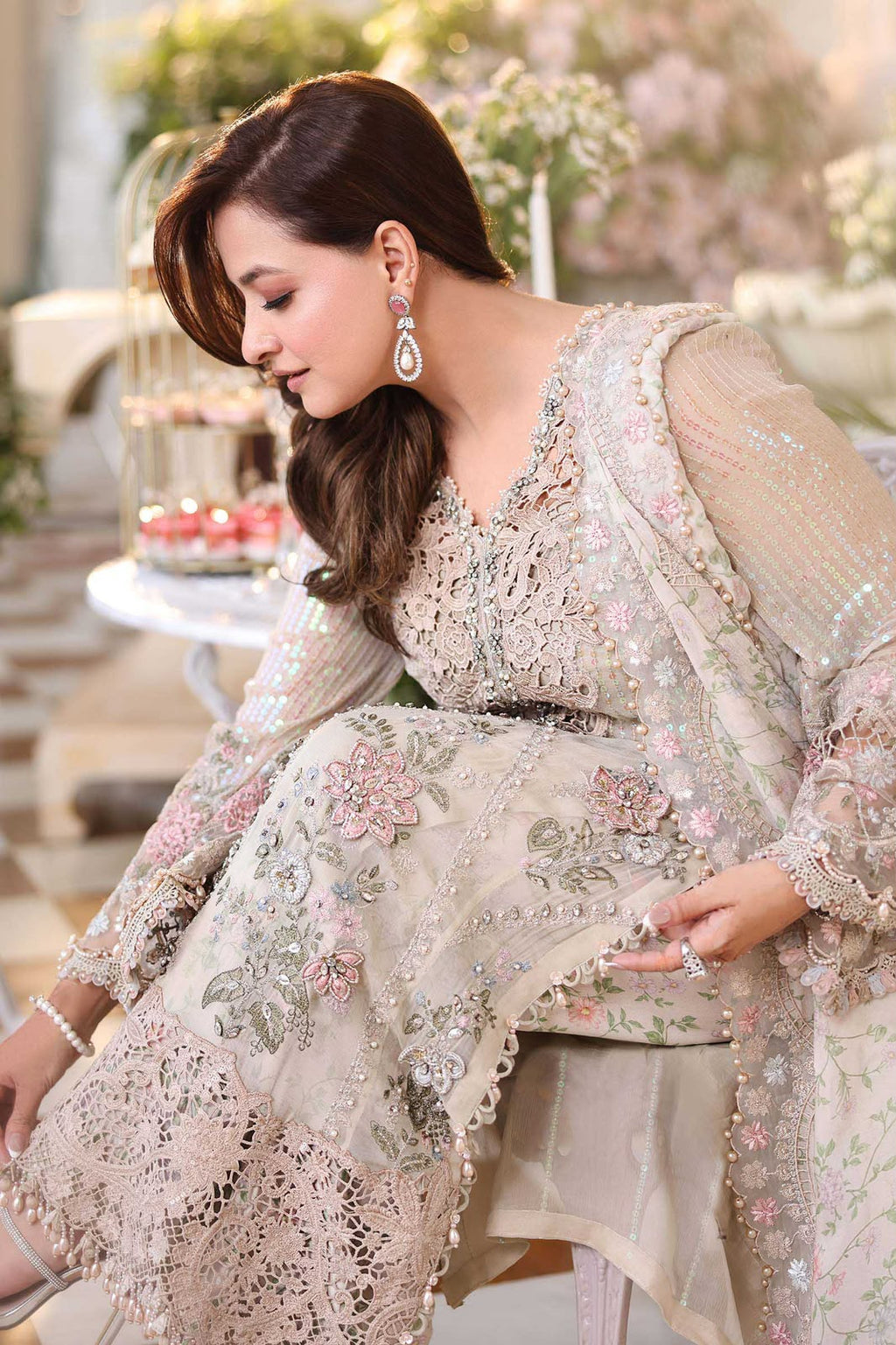 Maria B Chiffon Embrodiered & Digital Printed 4 Piece Dress - S078