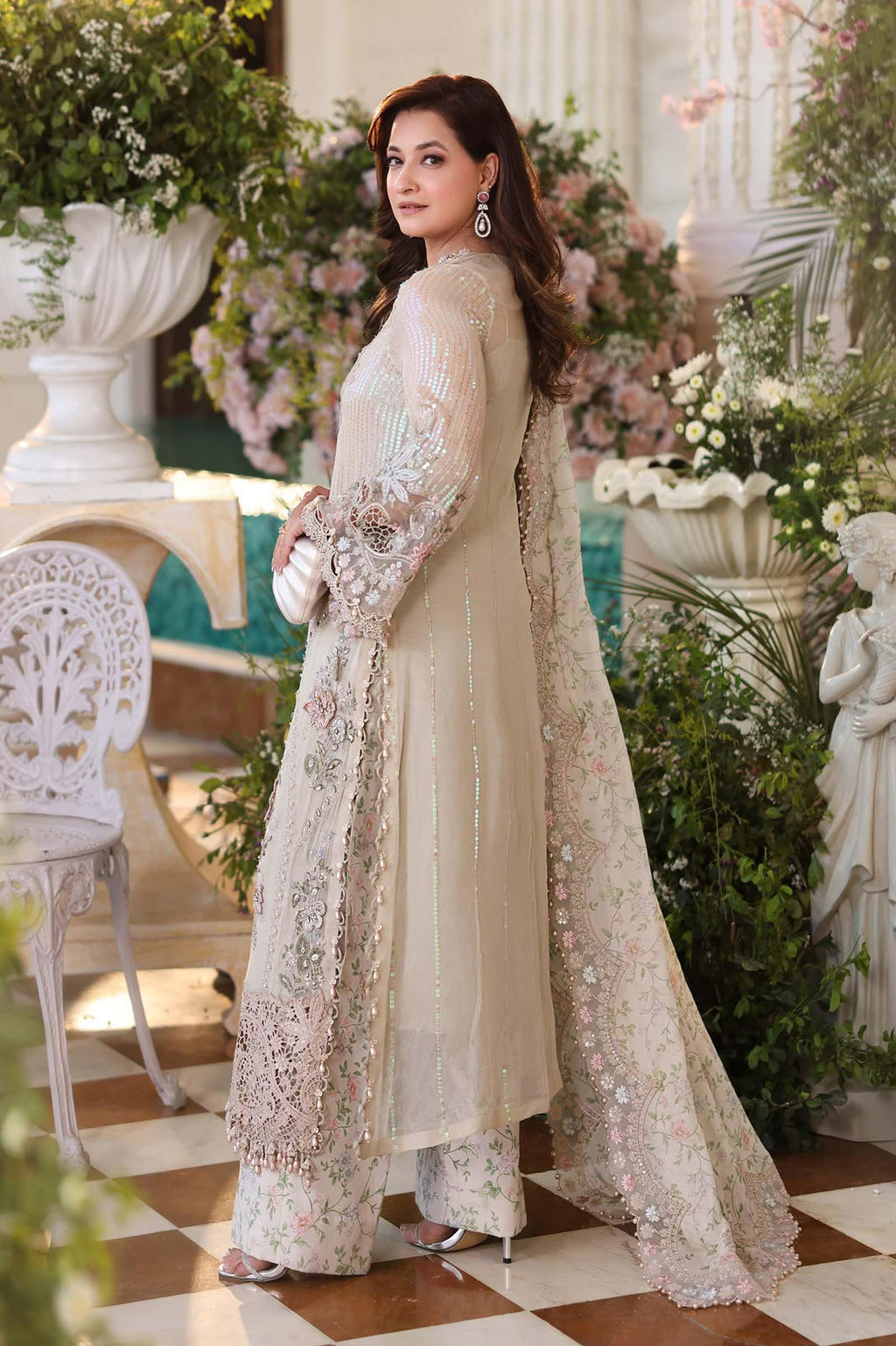 Maria B Chiffon Embrodiered & Digital Printed 4 Piece Dress - S078