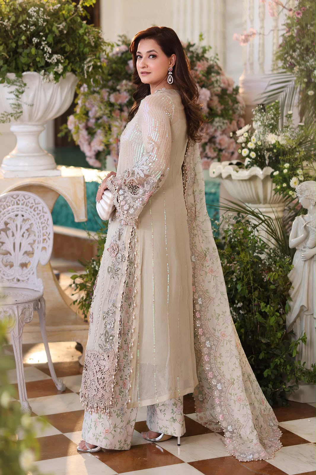 Maria B Chiffon Embrodiered & Digital Printed 4 Piece Dress - S078