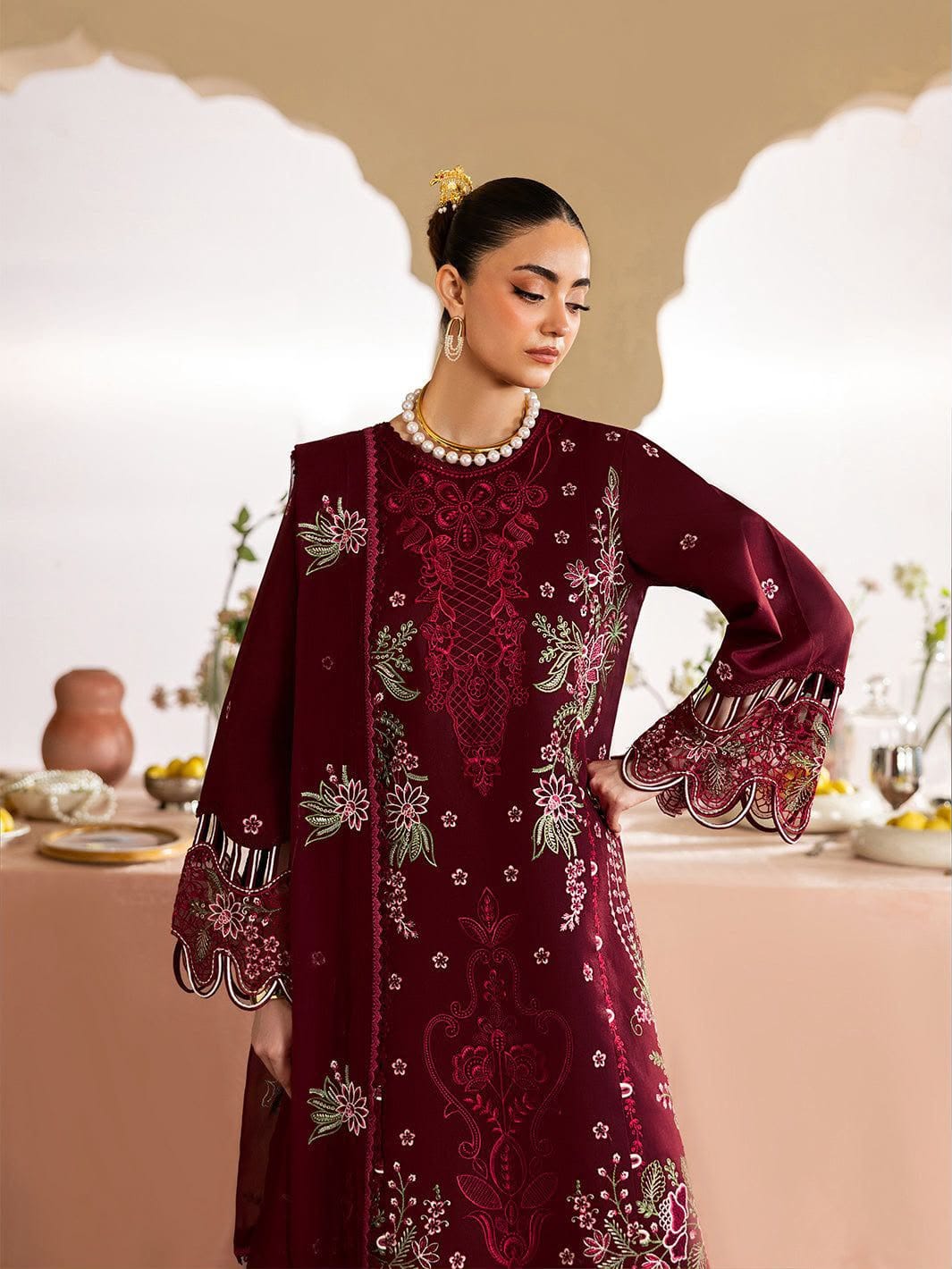Mahnur Dhanak Luxury Embroidered 3 Piece Dress - S080