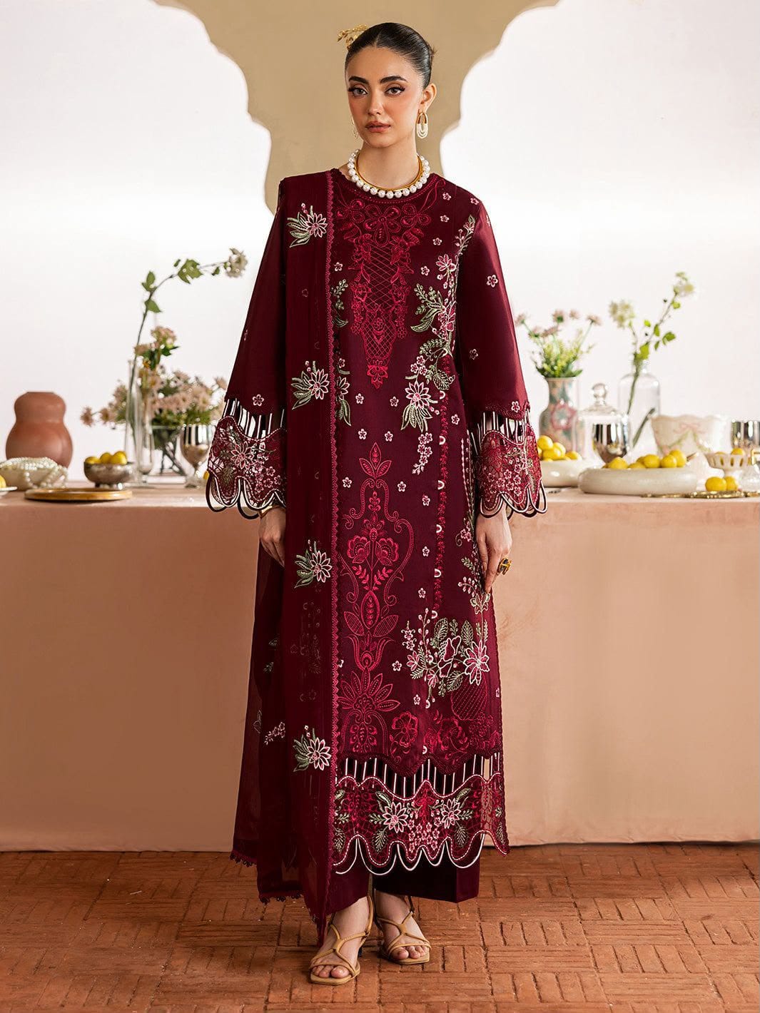 Mahnur Dhanak Luxury Embroidered 3 Piece Dress - S080