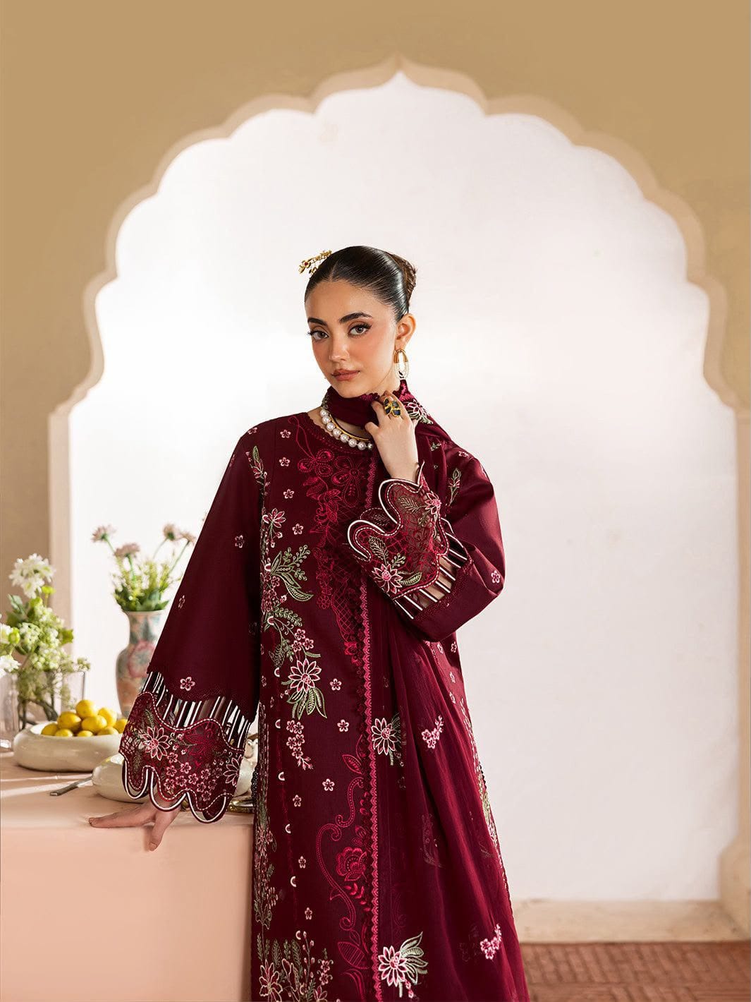 Mahnur Dhanak Luxury Embroidered 3 Piece Dress - S080