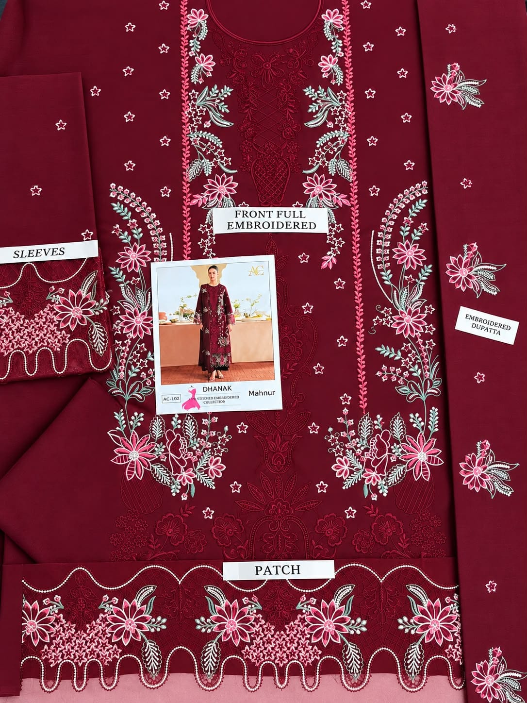 Mahnur Dhanak Luxury Embroidered 3 Piece Dress - S080