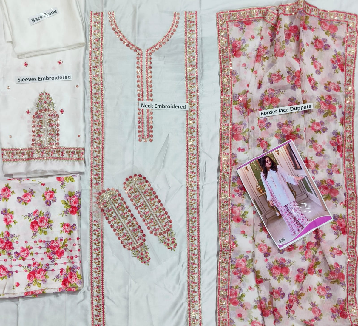 Aneelas Silk Embroidered & Printed 3 Piece Dress - S042