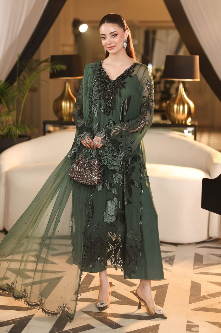 Maria B Chiffon Embrodiered & Digital Printed 4 Piece Dress - S076