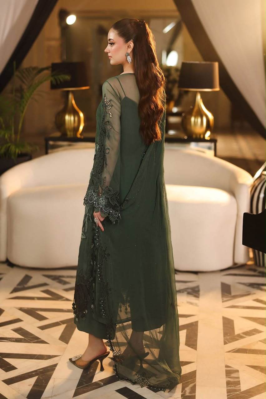 Maria B Chiffon Embrodiered & Digital Printed 4 Piece Dress - S076