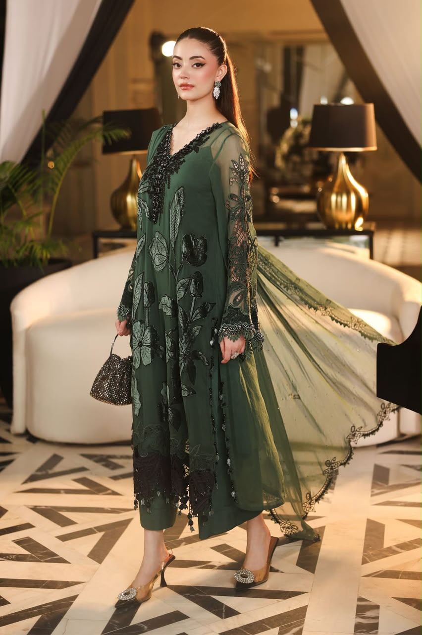 Maria B Chiffon Embrodiered & Digital Printed 4 Piece Dress - S076