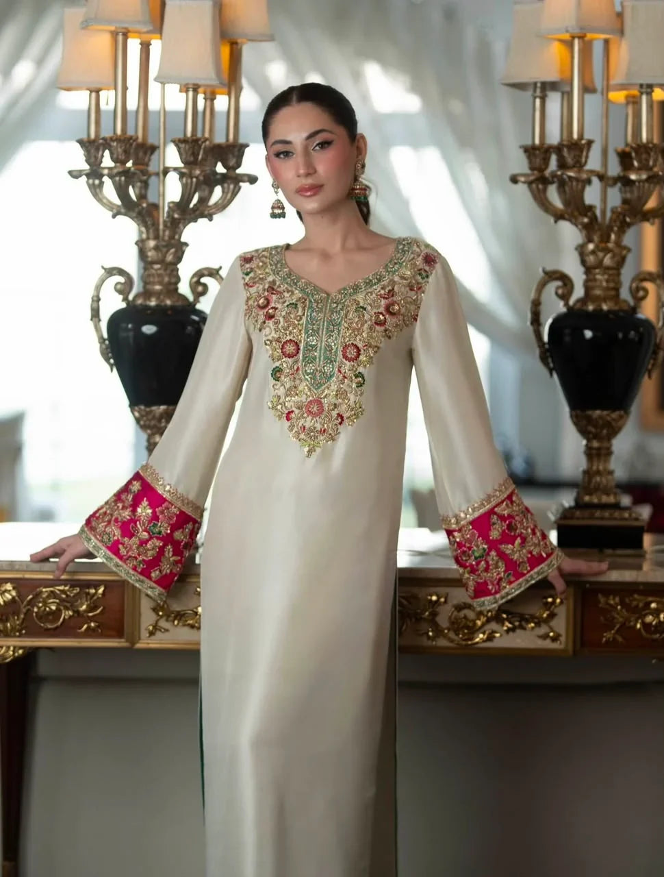 Aleena Khan Silk Embroidered Hand Embellished 3 Piece Dress | S007