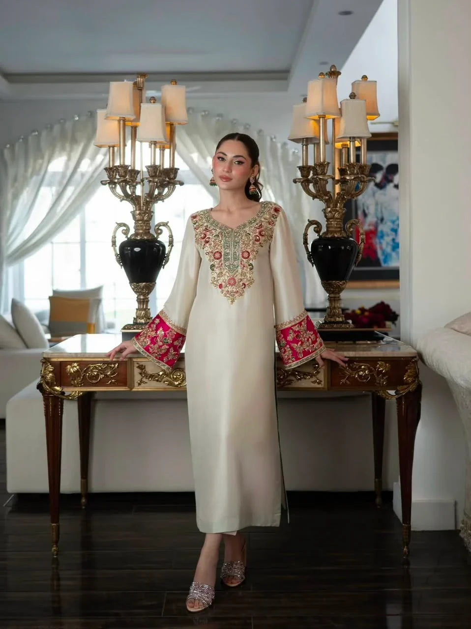 Aleena Khan Silk Embroidered Hand Embellished 3 Piece Dress | S007