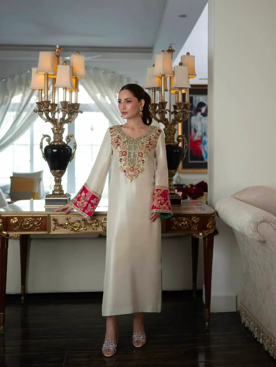 Aleena Khan Silk Embroidered Hand Embellished 3 Piece Dress | S007