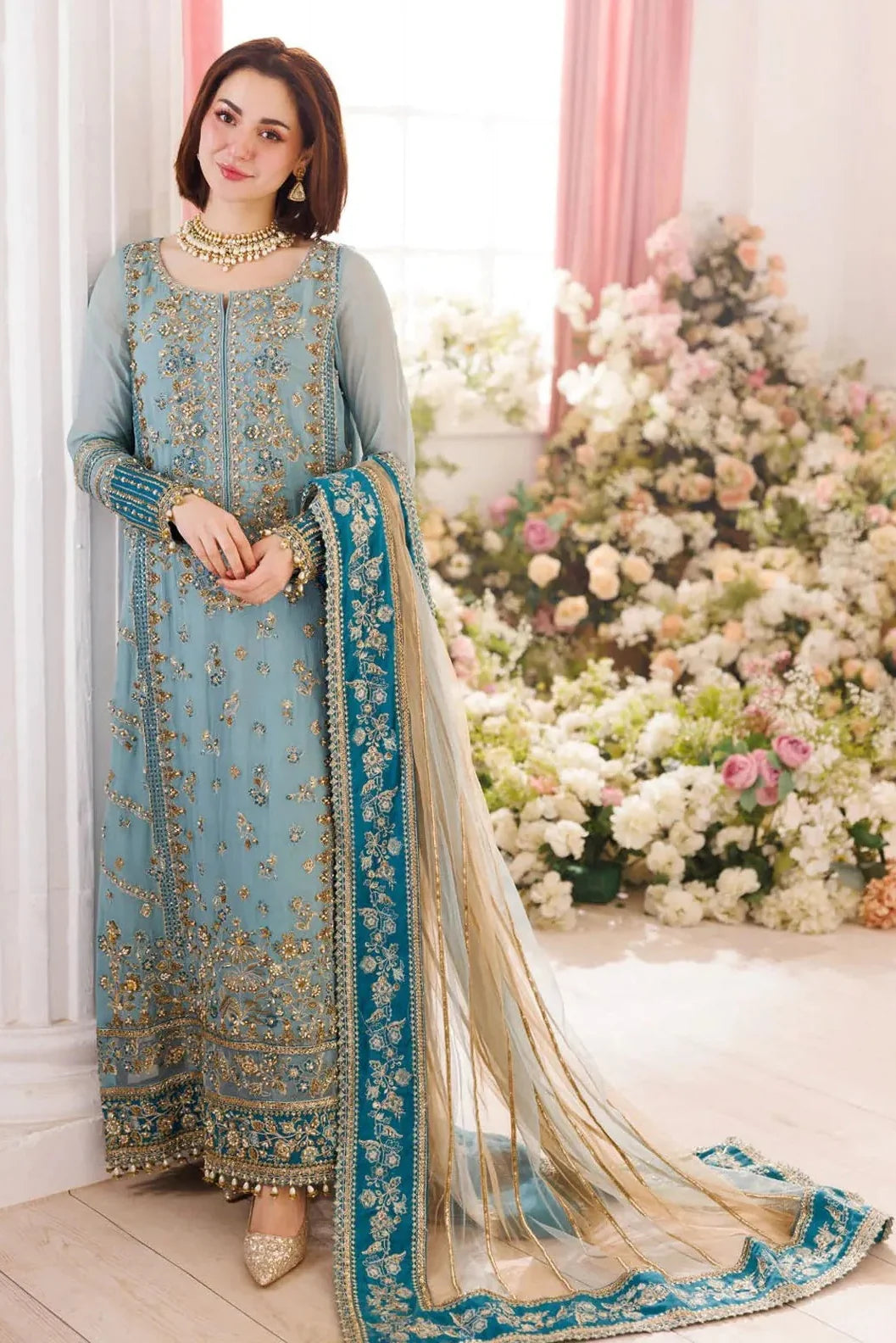 Charizma chiffon embroidered hand embellished 3 piece dress  - S044