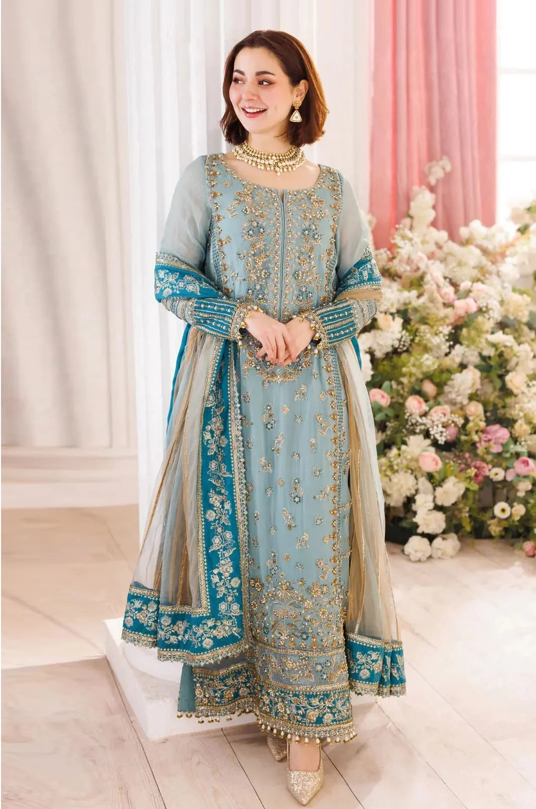 Charizma chiffon embroidered hand embellished 3 piece dress  - S044