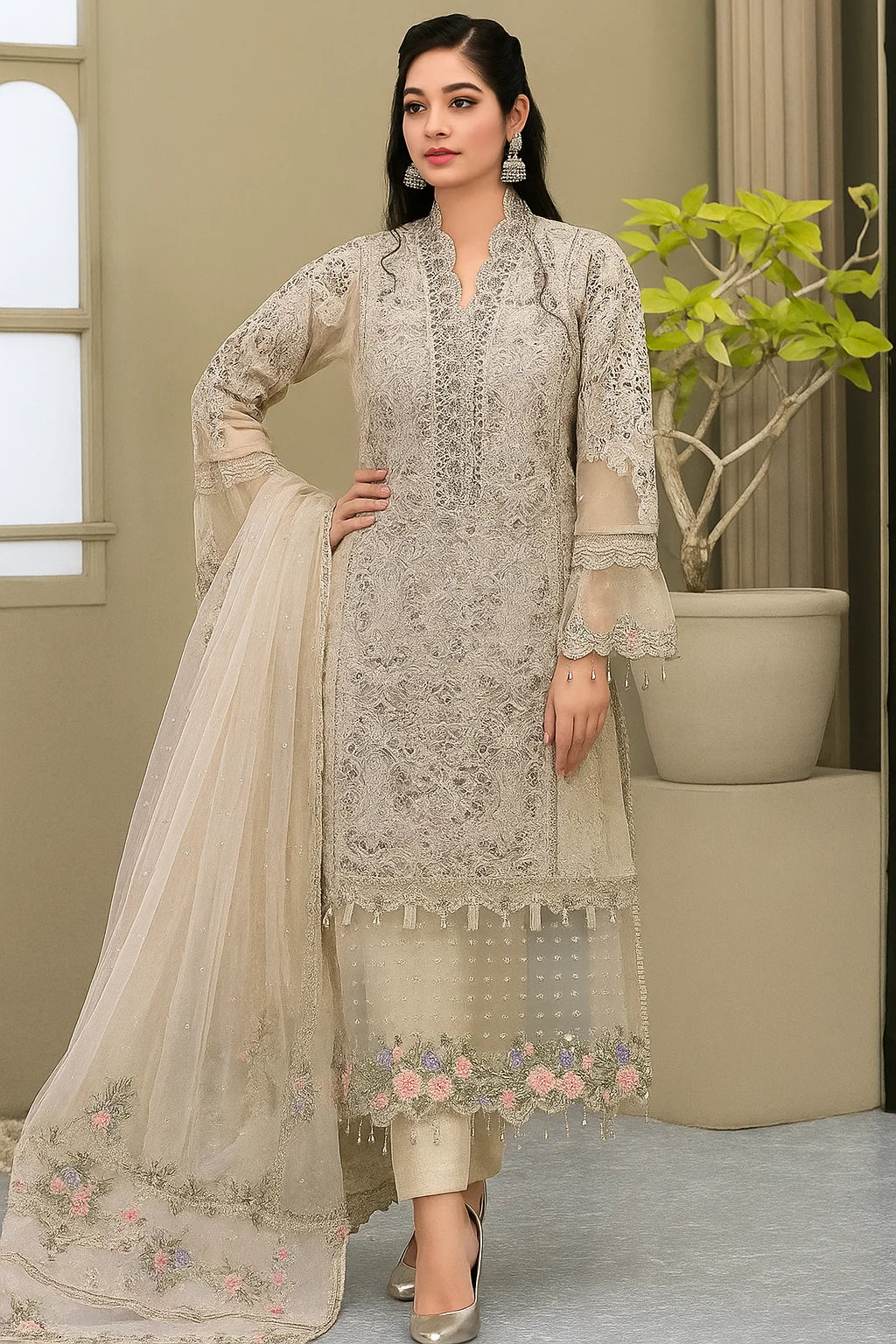 MariaB Festive Embroidered Organza 3 Piece Dress - S064